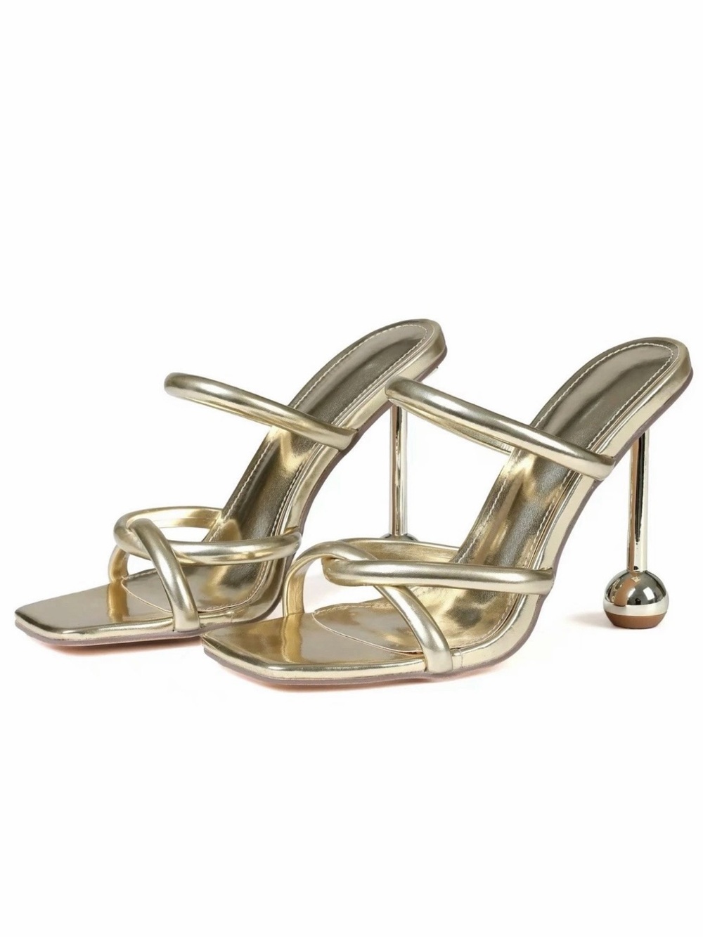 Gold Sculptural Stiletto Strappy Heels